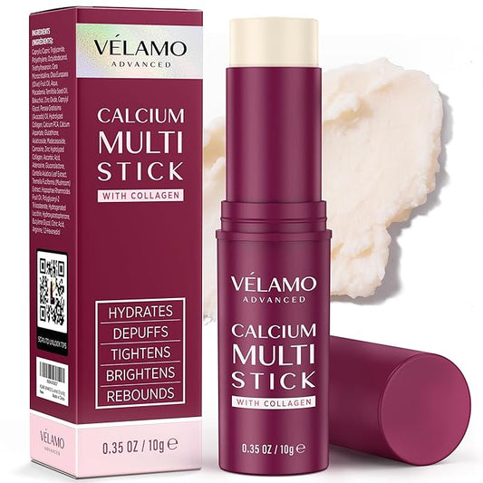 VELAMO ADVANCED Calcium Multi Balm Stick: Anti-Aging, Hydrating & Firming for Under Eye, Face & Neck - Travel Essentials All In One Calcium Volume Multi Balm with Collagen & Bakuchiol, 0.35 oz/10g