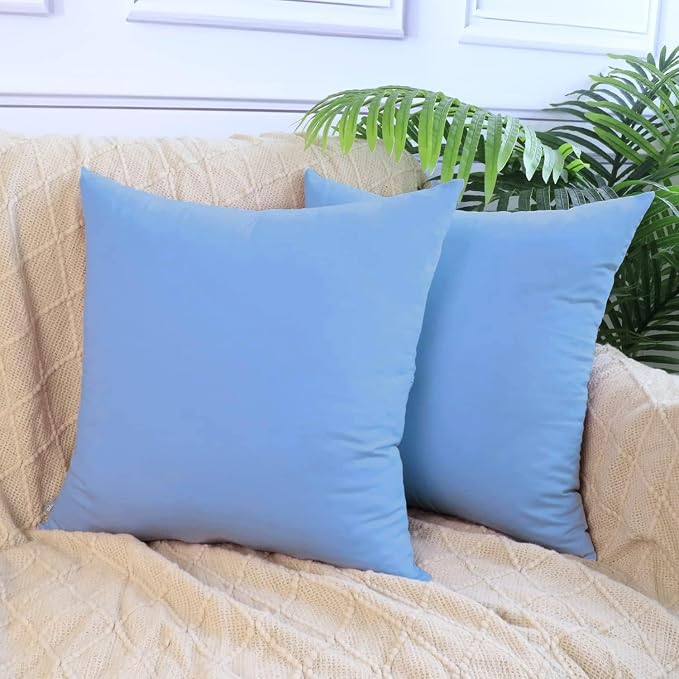 Thmyo 4-Pack 100% Cotton Comfortable Solid Decorative Throw Pillow Case Square Cushion Cover Pillowcase Sublimation Blank Pillow Covers DIY Throw Pillowcase for Sofa(18x18inch/45x45cm,Sky Blue)