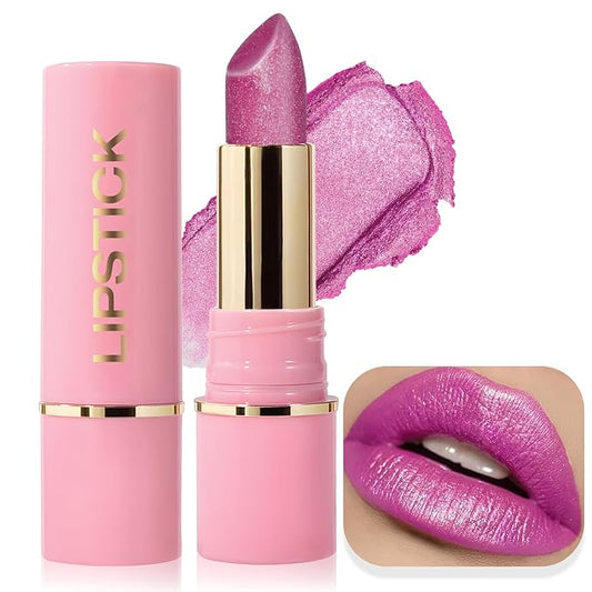 Metallic Lipstick Glitter Lip Stick Long Lasting Waterproof Shine Lip Crayon without Drying or Fading Sparkling High Pigmented Lip Stain Transfer-proof Wear Full Coverage Makeup for Women, 5