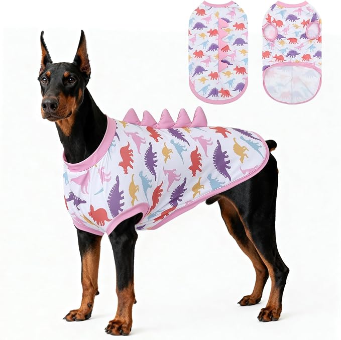 UPF 50+ Sun Protection Dog Shirt - Sleeveless Cooling Vest for Large Dogs Boy, Quick-Dry Pet T-Shirt with Funny Dinosaur Horns, UV Protective Breathable Dog Clothes U-COSBX04L
