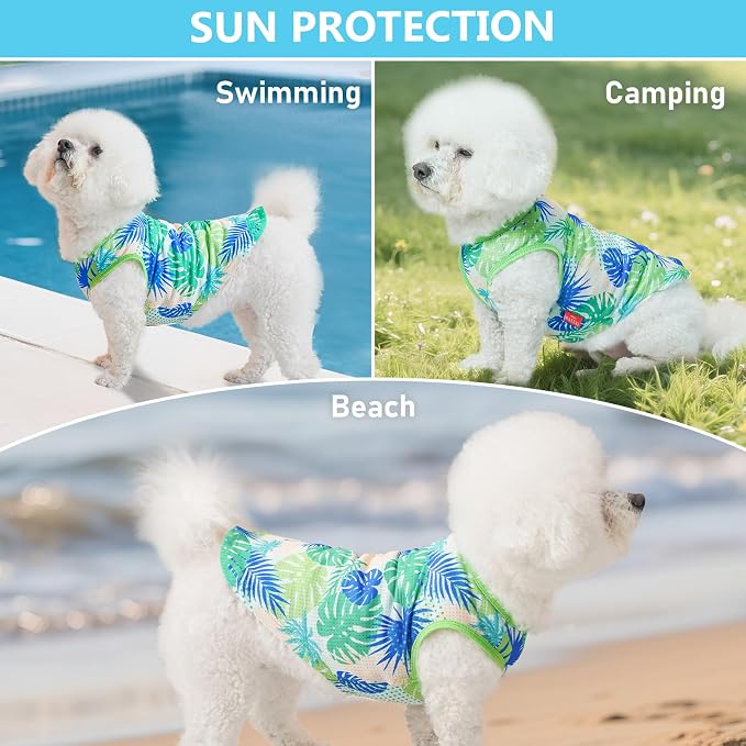 KYEESE 2Pack Dog Shirt, Lightweight Sun Protection Dog T Shirts for Small Medium Dogs Boy Girl, Breathable Mesh Tank Top Sleeveless Pet Reflective Vest, Soft Summer Dogs Clothes, Hawaii+Green, XL