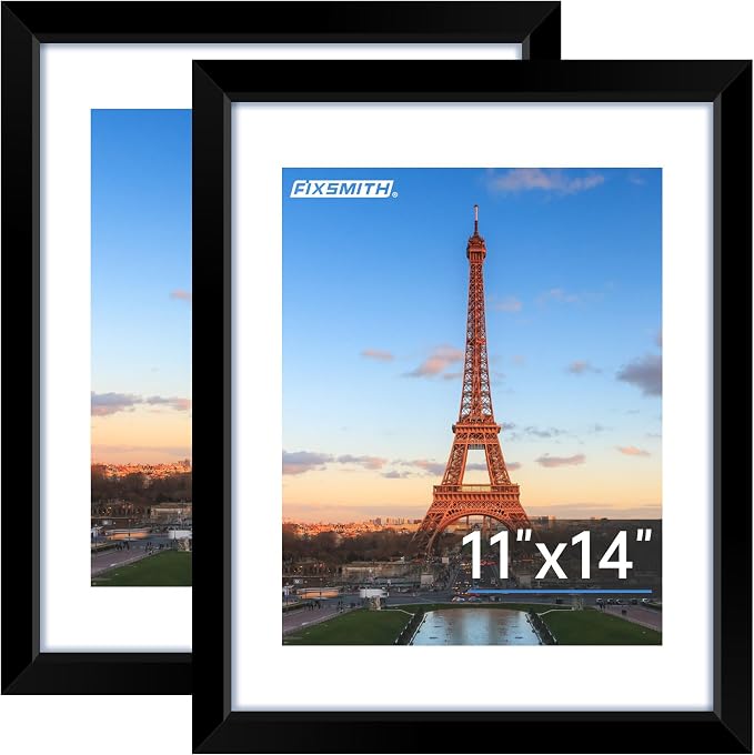 11x14 Picture Frame, Black Photo Frame with HD Plexiglass, Display Pictures 8x10 with Mat or 11x14 Without Mat, Picture Frames Collage for Wall Display, 2 Pack