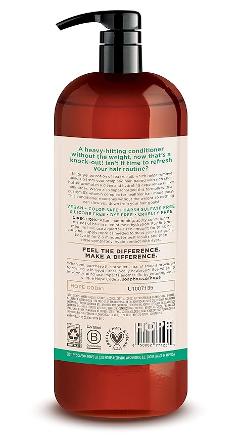 Soapbox Tea Tree & Mint Conditioner, Harsh Sulfate Free, Paraben Free, Silicone Free, Color Safe, and Vegan Hair Conditioner (33.8 Ounces)