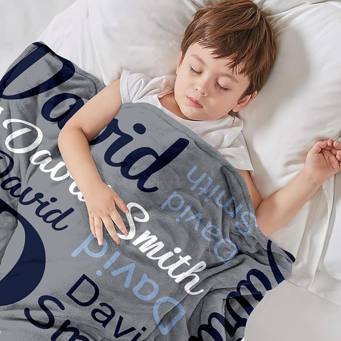 Yofair Ships Next Day, Personalized Blankets for Kids Custom Name Blanket for Boy Flannel Throw Blanket Customized Son Gifts for Teen Boys