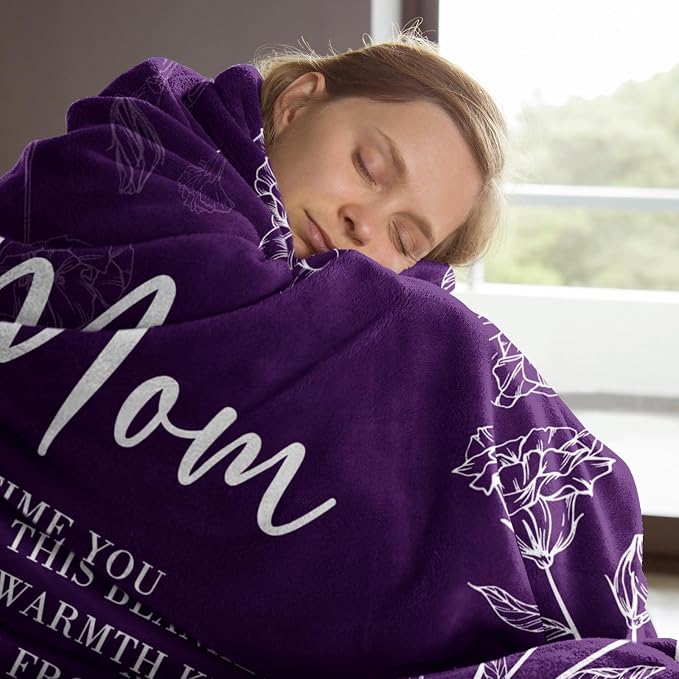 GiltGlimmer Mom Birthday Gifts, Mom Floral Blanket Purple, 60" x 50" | Gifts for Moms from Daughter Son, We Love You Present for Mother Mommy Christmas Mothers Day