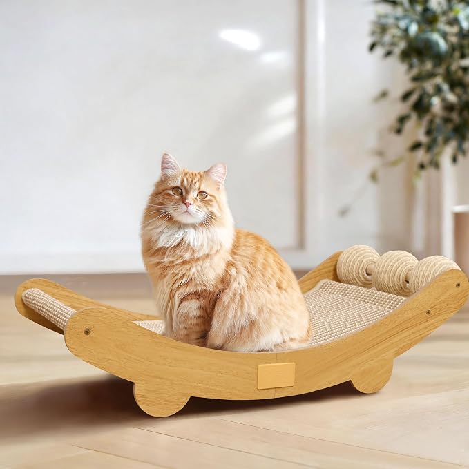 DWCN 3-in-1 Large Cat Scratcher Bed Hammock Lounge Scratching Post Scratch Pad with 3 Natural Sisal Balls - Furniture Protector Gift for Indoor Cats
