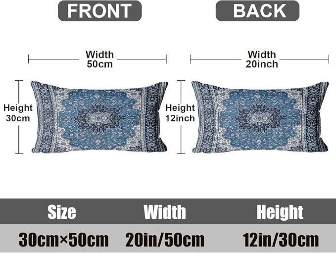 Boho Throw Pillow Covers 12x20 inch Set of 2,Soft Pillowcases Bohemia Carpet Printing Pattern Decorative Sofa Living Room Bed Rectangle Pillow Case Cushion Cover-Blue
