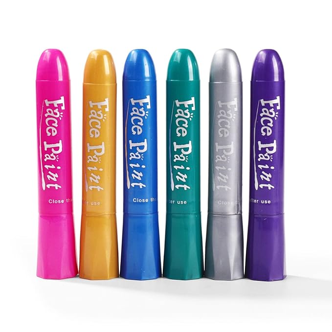 Metallic Face Paint Sticks, Body Painting Kit Face Paint Crayons Easy to Clean for Makeup Party Birthday Festivals (6 Metallic Color)