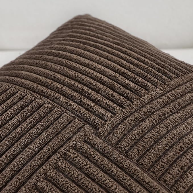Fancy Homi Dark Brown Decorative Throw Pillow Covers 18x18 Inch for Living Room Couch Bed Sofa, Rustic Farmhouse Boho Home Decor, Soft Corss Corduroy Patchwork Textured Cushion Case 45x45 cm