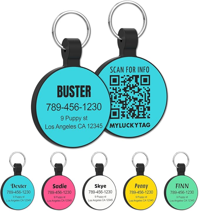 MYLUCKYTAG Silent Silicone QR Code Pet ID | Personalized Dog & Cat Collar Tag | Online Profile with Scanned Location Alert Email
