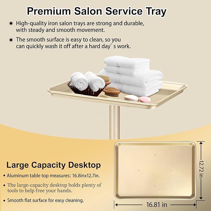 Salon Tray Hairdresser Tray on Wheels Hair Tray for Hair Stylist Gold