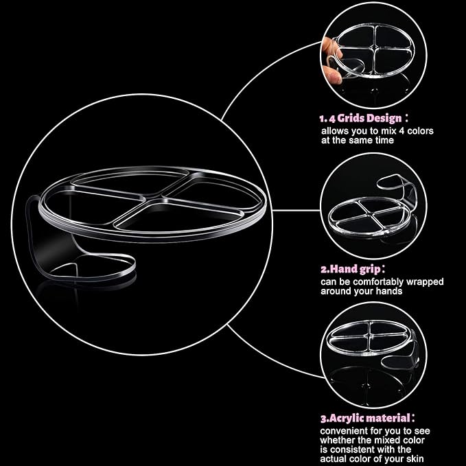 2 Pcs Acrylic Makeup Palette, Foundation Mixing Palette, Hand-held Makeup Spatula Nail Art Manicure Tray Clear Cosmetic Spatula for Beauty Salon Color Cream Mixing Foundation