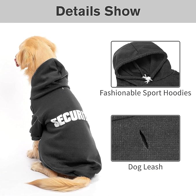 BINGPET Security Dog Hoodie, Pet Sweater Clothes with Leash Hole, Black | Warm Dog Sweatshirt for Small Medium Large Dogs, All-Season Cold Weather Comfort & Fit, Soft Winter Hooded Pullover Outfit