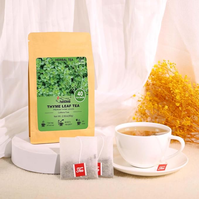 FullChea - Thyme Tea Bags, 40 Count, Dried Thyme Leaves | 100% pure dried thyme herbal tea, Non-GMO & caffeine-free, easy to brew hot or iced