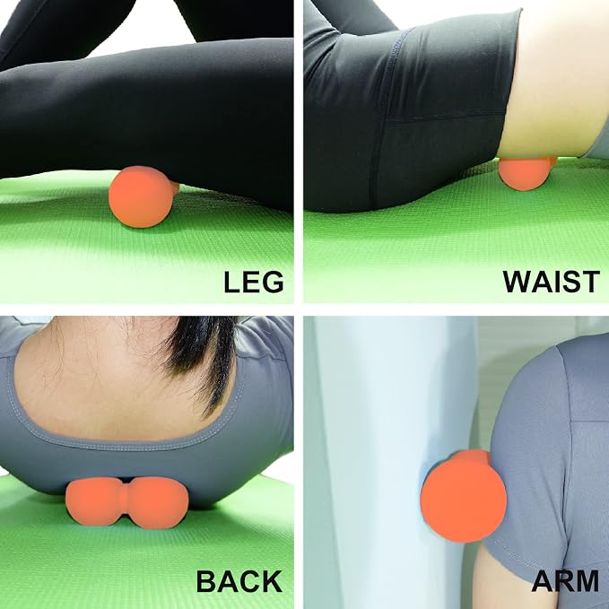 Hard Peanut Massage Ball, Double Lacrosse Massage Ball. Deep Tissue Massager Mobility Roller for Physical Therapy Myofascial Release Trigger Point Muscle Relax Pain Relief Acupressure (Orange)