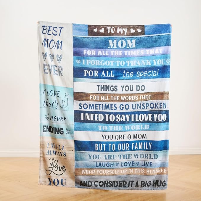 Blue Mother’s Day Blanket Gift for Mom – Soft Cozy Fleece Throw, Warm Inspirational Blanket for Mother, Birthday Gifts for Mom from Daughter & Son, Holiday, 50x60 inch