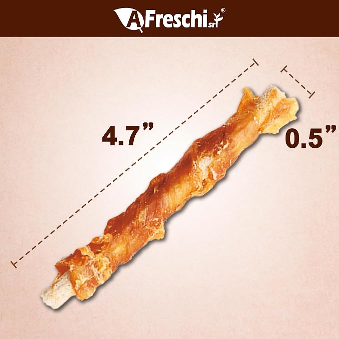 AFreschi Turkey Tendons Wrapped Brown Rice Stick Dog Treats, 3.5 oz | Rawhide-Free Puppy Chews