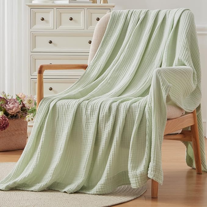 EMME Muslin Blankets for Adults Throw Blanket for Couch Breathable Gauze Soft Lightweight Airy Mint Green Throw XL 50" x 71"