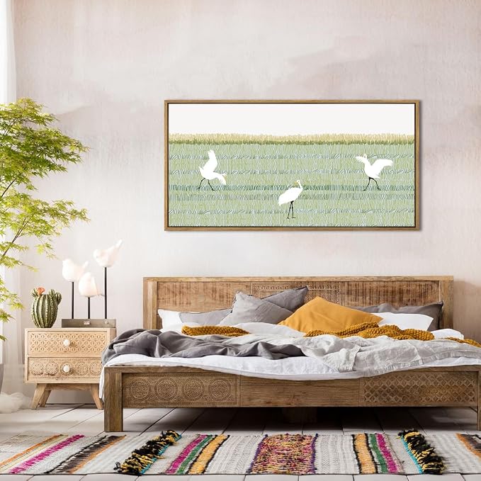 ANHUIB Large White Heron Wall Art Framed Green Abstract Wall Decor Modern Line Art Print Minimalist Matisse Painting for Living Room Office Bedroom 20x40 Inch