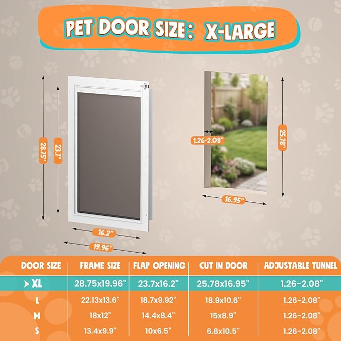 3-Flaps Aluminum XL Dog Door for Door, Pets Up to 220 lb
