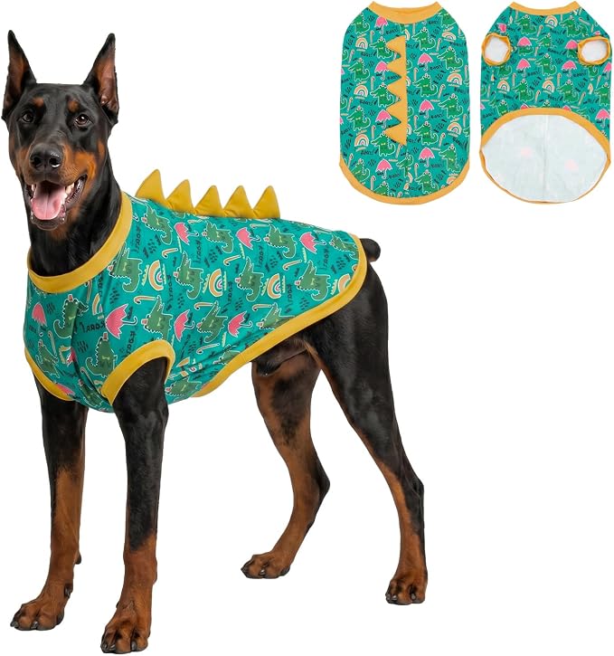 UPF 50+ Sun Protection Dog Shirt - Sleeveless Cooling Vest for Large Dogs Boy, Quick-Dry Pet T-Shirt with Funny Dinosaur Horns, UV Protective Breathable Dog Clothes U-COSBX12L