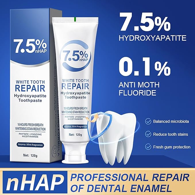 7.5% Hydroxyapatite Toothpaste, 7.5% Hydroxyapatite Toothpaste for Enamel Protection and Tooth Strengthening, White Tooth Repair, Sensitive Teeth, Gentle Mint, Daily Use for Oral Health (2)