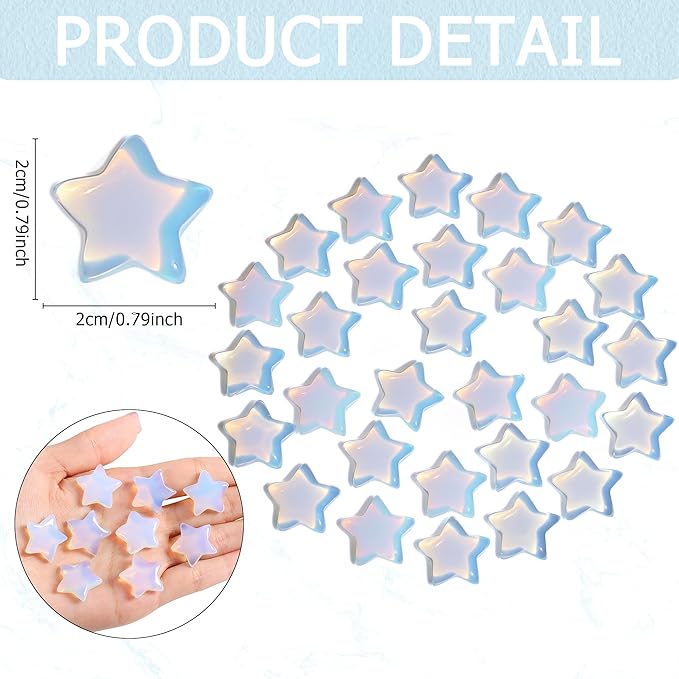 QINJIEJIE 20Pcs Opal Star Crystals Opalite Healing Stones Mini Crystal Cute Polished Pocket Stone Thumb Star Gemstones Set Bulk Wholesale Balancing Star Crystal Gift for Women Stocking Stuffers