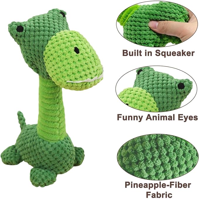 Squeaky Plush Dog Toys, Cute Animal Pet Toy for Small Dogs, Dinosaur