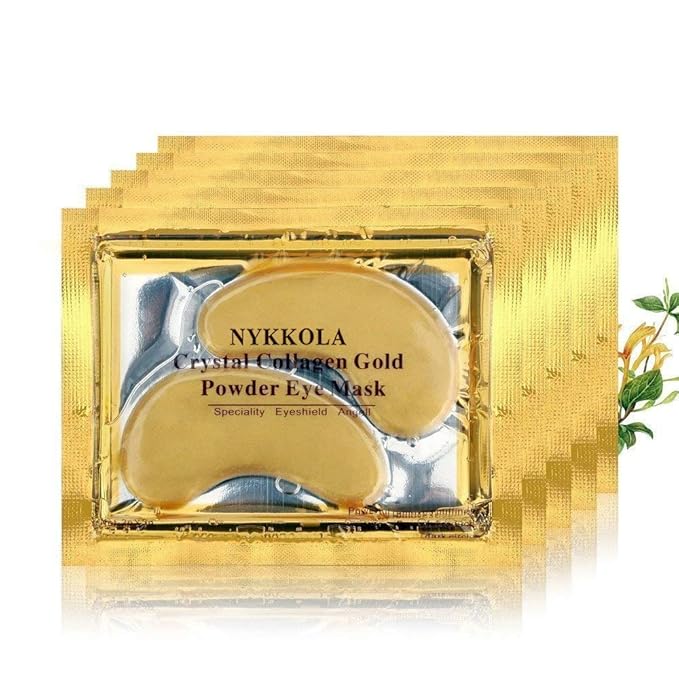 NYKKOLA 20 Pairs Gold Eye Mask Powder Crystal Gel Collagen Eye Pads For Anti-Aging & Moisturizing Reducing Dark Circles, Puffiness, Wrinkles