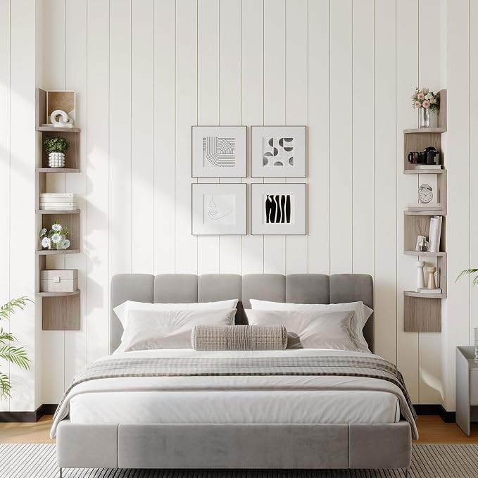 HOOBRO Corner Shelf Wall-Mounted, Set of 2 Floating Corner Shelves for Wall, 5-Tier Corner Bookshelves for Living Room, Bedroom, Bathroom, Home Office, Greige BG26BJP201