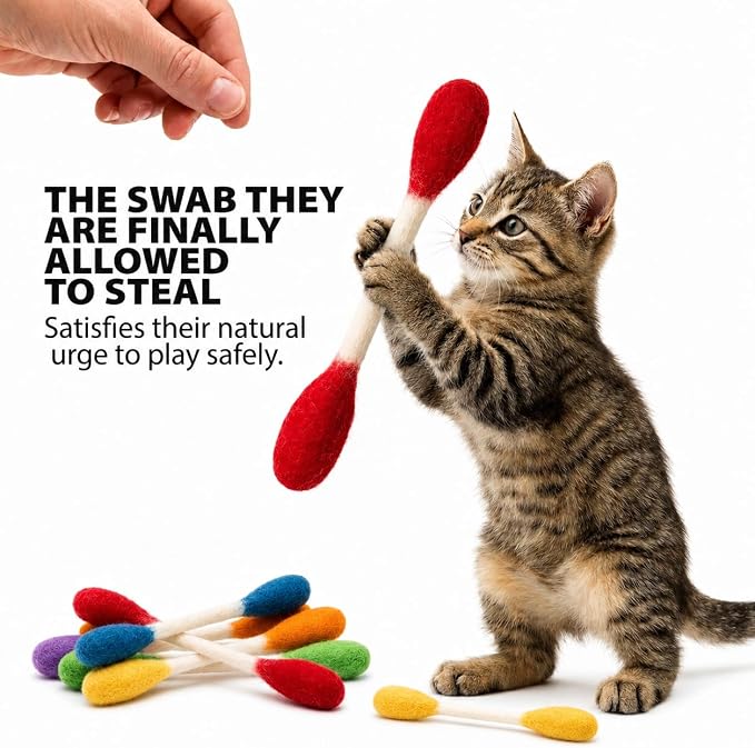 Glaciart One Swabs Cat Toys with Catnip - 6 Pk | Durable for Chew, Cute Cat Toys Interactive Kitty for Boredom, Exercise, & Play | Filled w/Organic Catnip for Anxiety & as Digestive Aid | Gift Idea