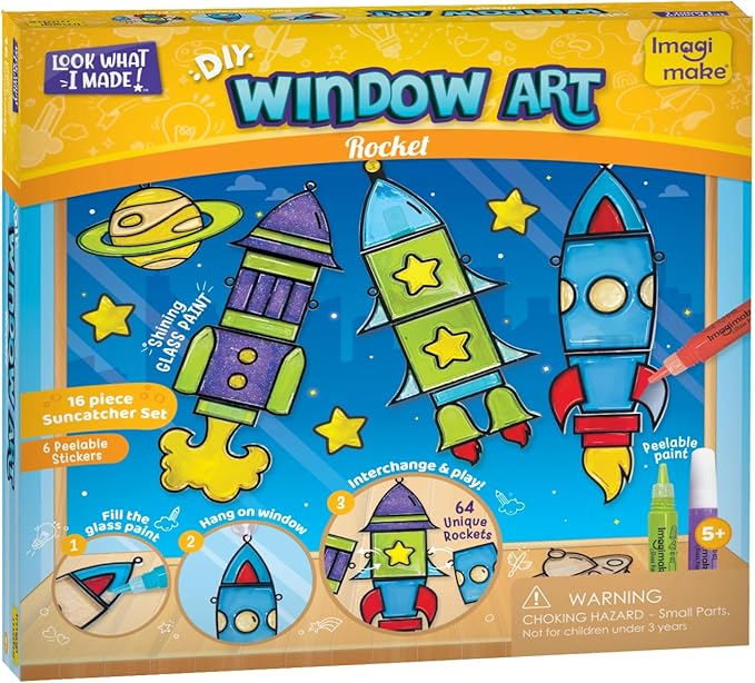 Imagimake Window Art for Kids - Rocket | Suncatcher Kits for Boys, Arts and Crafts for Ages 5-7 | Toys for Boys & Girls Ages 6-8-10-12 | Fun Christmas Gifts Toys for Kids Ages 5 6 7 8 9 10 11 12