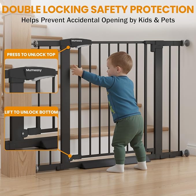 Mumeasy 29.7-43" Baby Gate for Stairs & Doorways, Pressure Mounted Dog Gate