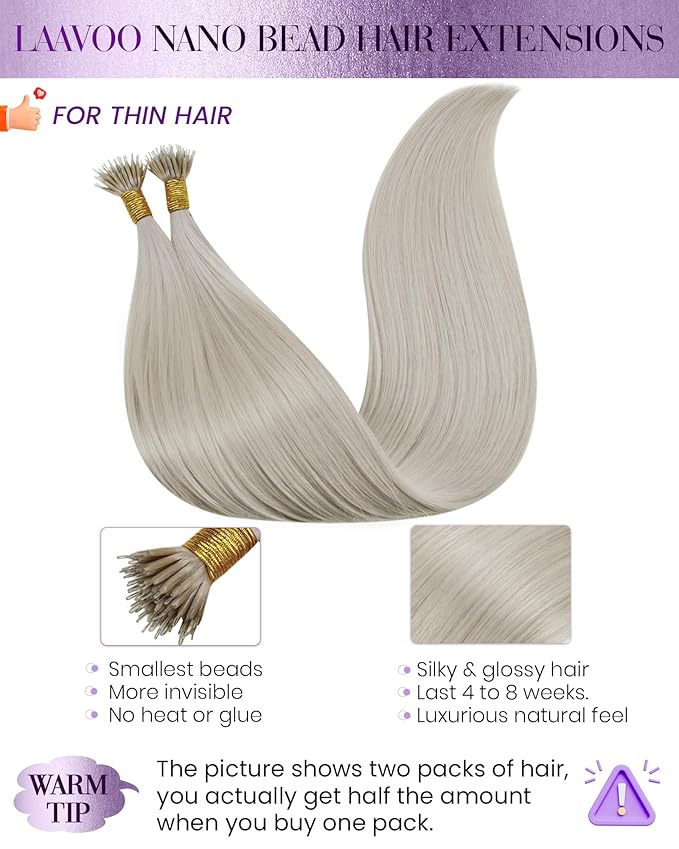LaaVoo Nano Ring Hair Extensions Human Hair Platinum Blonde Nano Hair Extensions Human Hair for Long Hair 22IN 50s 50g