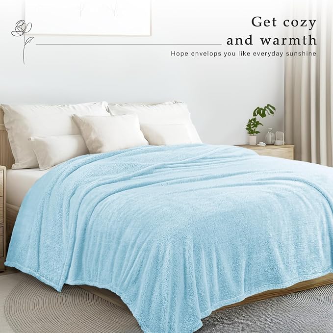 Exclusivo Mezcla Soft Plush Fleece King Size Blankets for Bed Living Room | Lightweight Fuzzy Fluffy Large Blanket for All Seasons, Cozy Velvet for Women Men, Machine Washable, 90"x104", Light Blue