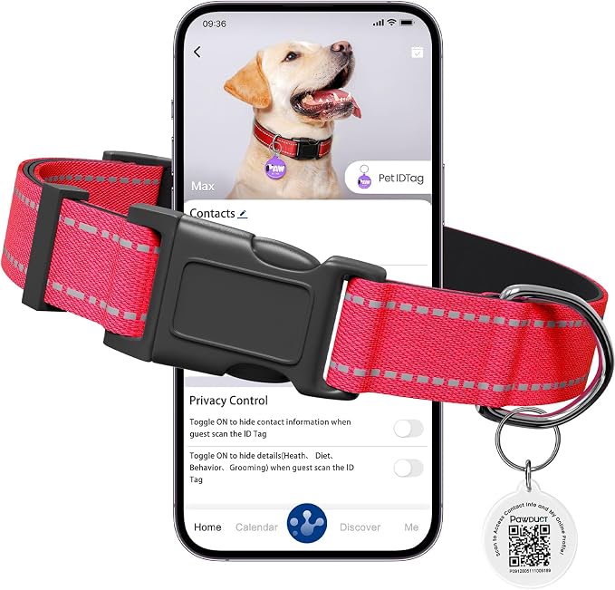 Personalized Dog Collar with QR Code Tag, Large, Red | Reflective Dog Collar with Smart ID Tag, Heavy Duty Custom Dog Collar for Large Breeds