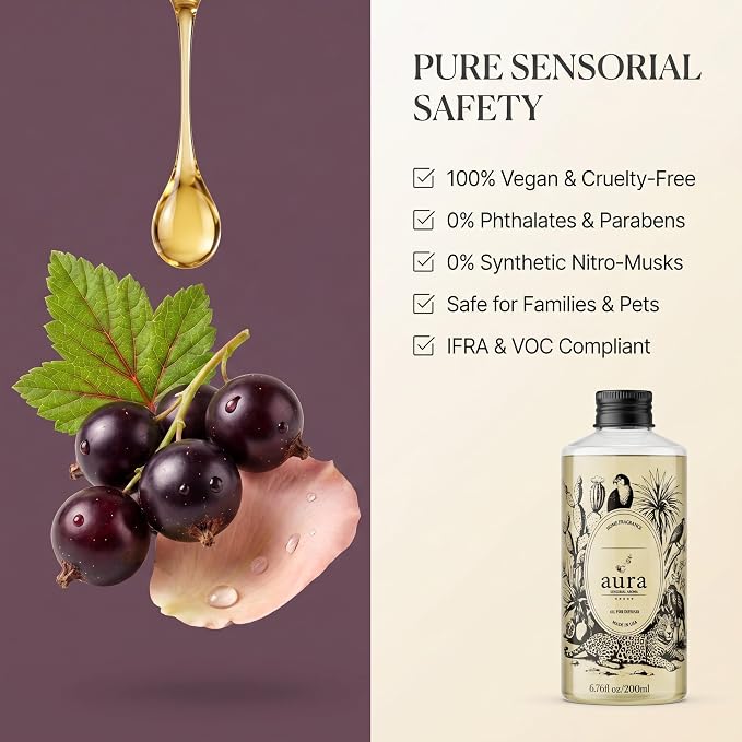Aura Cassis | Wild Rose & Cassis Berry Fragrance Oil for Diffusers | Inspired by Dipty. que L'Ombre Dans l'Eau | Floral Fruity Scent | Aromatherapy | Home & Bedroom | 6.7 fl oz (200ml) | Long Lasting