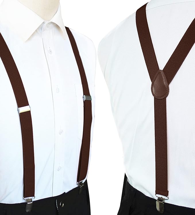 JEMYGINS Solid Color Mens Suspender with 3 Strong Clips Adjustable Braces