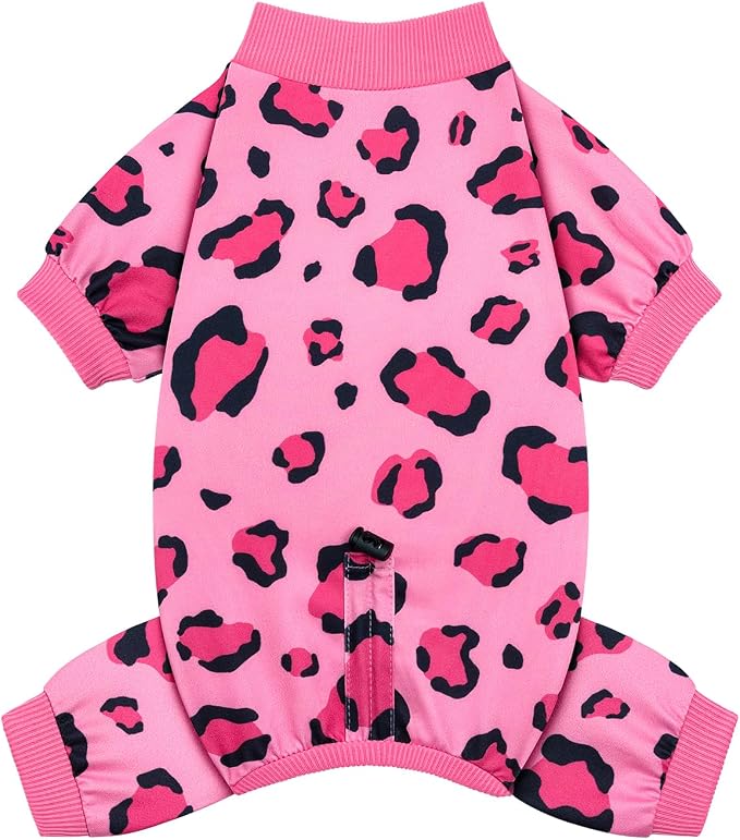 XPUDAC Leopard Dog Pajamas, Stretchy Girl Dog Clothes with Adjustable Drawstring, Soft Lightweight Pet Pjs Puppy Clothes Outfit for Small Medium Dogs, Pink, 2XL