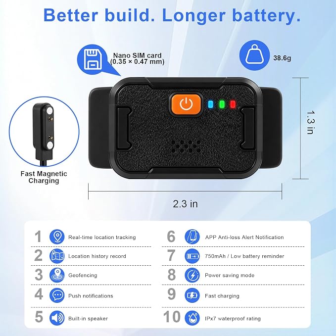Smart Dog GPS Tracker Collar, First Year Free Subscription, Real-Time Location, Geo-Fence Alerts, Route History, IPX7 Waterproof, 4G Built-in SIM, Health Monitoring