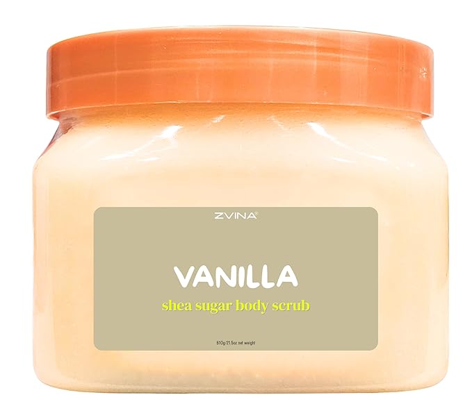 Shea Body Scrub, Vanilla Scent (21.5 oz) Exfoliation For Dry Skin, Deep Moisturizer, Smooth, Glowing Skin, Soft And Supple