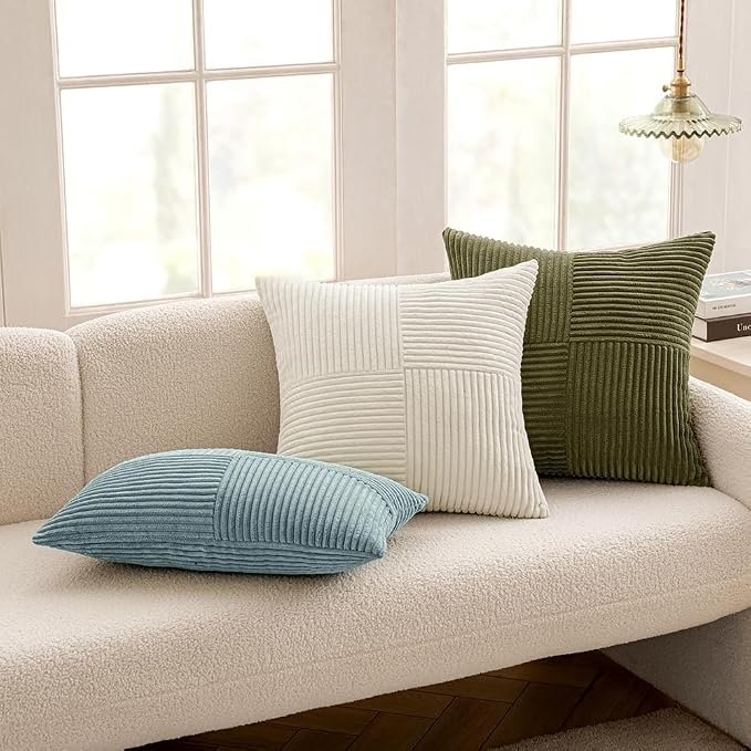 MIULEE Slate Blue Decorative Throw Pillow Covers for Couch 16x16 Inch | 2 Pack, Boho Farmhouse Pillow Covers, Soft Cross Corduroy Patchwork Textured Cushion Cases For Bed Sofa