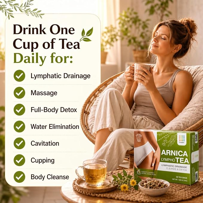 Bruizex Arnica Tea for Bruising and Swelling, Post Surgery Recovery after Liposuction, Tummy Tuck, 360 Lipo, BBL I Blend For Lymphatic Drainage Massage & Fibrosis with Ginger I 30 arnica tea bags