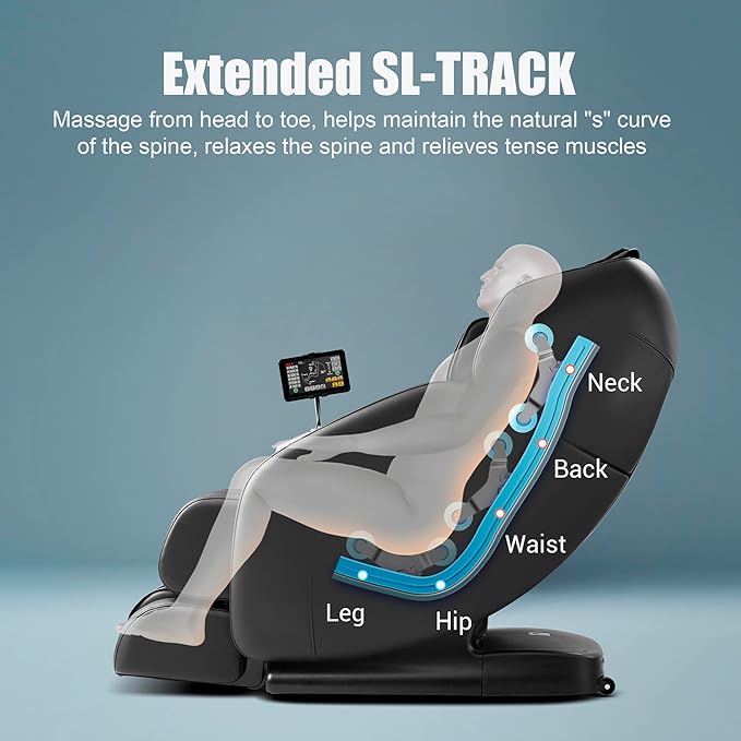 MYNTA Massage Chair Full Body, Zero Gravity SL Track Heavy Duty Massage Recliner Chair with Heat, 12 Auto Modes for Home, M1612 Charcoal