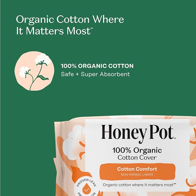 The Honey Pot Company - Non-Herbal Everyday Panty Liners for Women - Organic Cotton Cover & Ultra-Absorbent Pulp Core - Sanitary Pads - Feminine Care - 30 ct