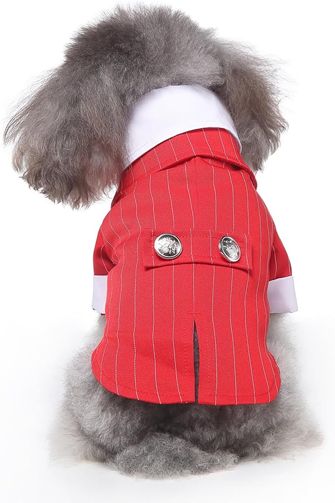 GabeFish Pets Wedding Jackets Suit for Dogs with Bow Tie Puppy Cat Formal Clothes Shirt Tuxedo (RedStriped, XL (Chest 18.8in/48cm)