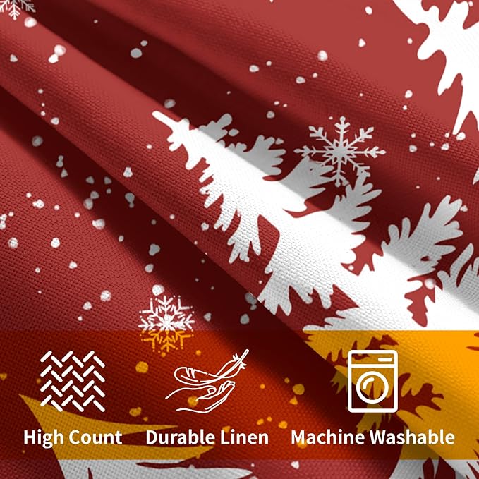 Kawani Christmas Red Pillow Covers 16x16 Inches, 2 Pcs Xmas White Snowflakes and Pine Trees Decorative Pillowcase Cotton Linen Square Cushion Case for Sofa Couch Bed Car Home Décor