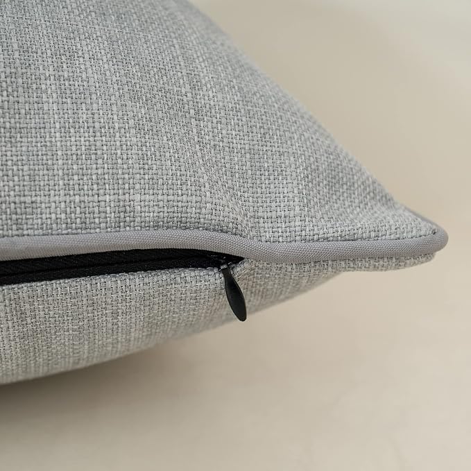 Patchwork Pillow Cover 18x18 Inch Luxury Cotton and Linen Cushion Cover Faux Leather Pillowcover for Couch Bedroom Living Room, Gray