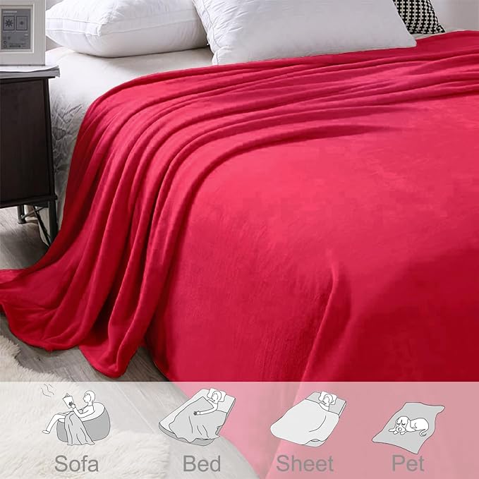 Exclusivo Mezcla Soft Fleece Blanket Twin Size for Bed, Red | 60x80 Inches, Double-Sided Brushed Flannel, Lightweight Plush Cozy Blanket for Home Decor, All Season, Machine Washable