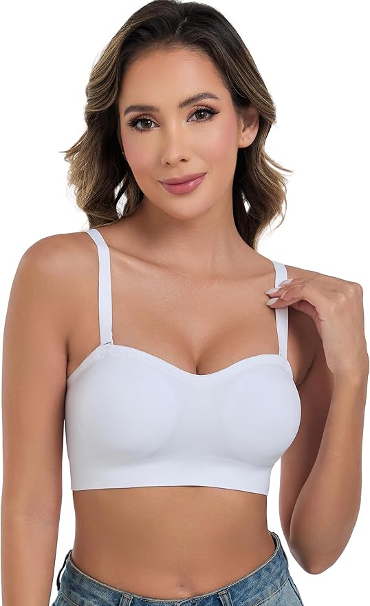 ANGOOL Strapless Bras for Women Wirefree Non-Slip Tube Top Invisible Bralette Seamless Padded Bandeau Bra
